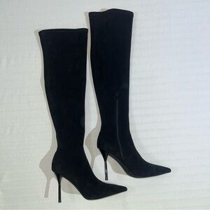 Jeffrey Campbell Stiletto Knee High Boots Womens 9.5 Black Suede Pointed Toe